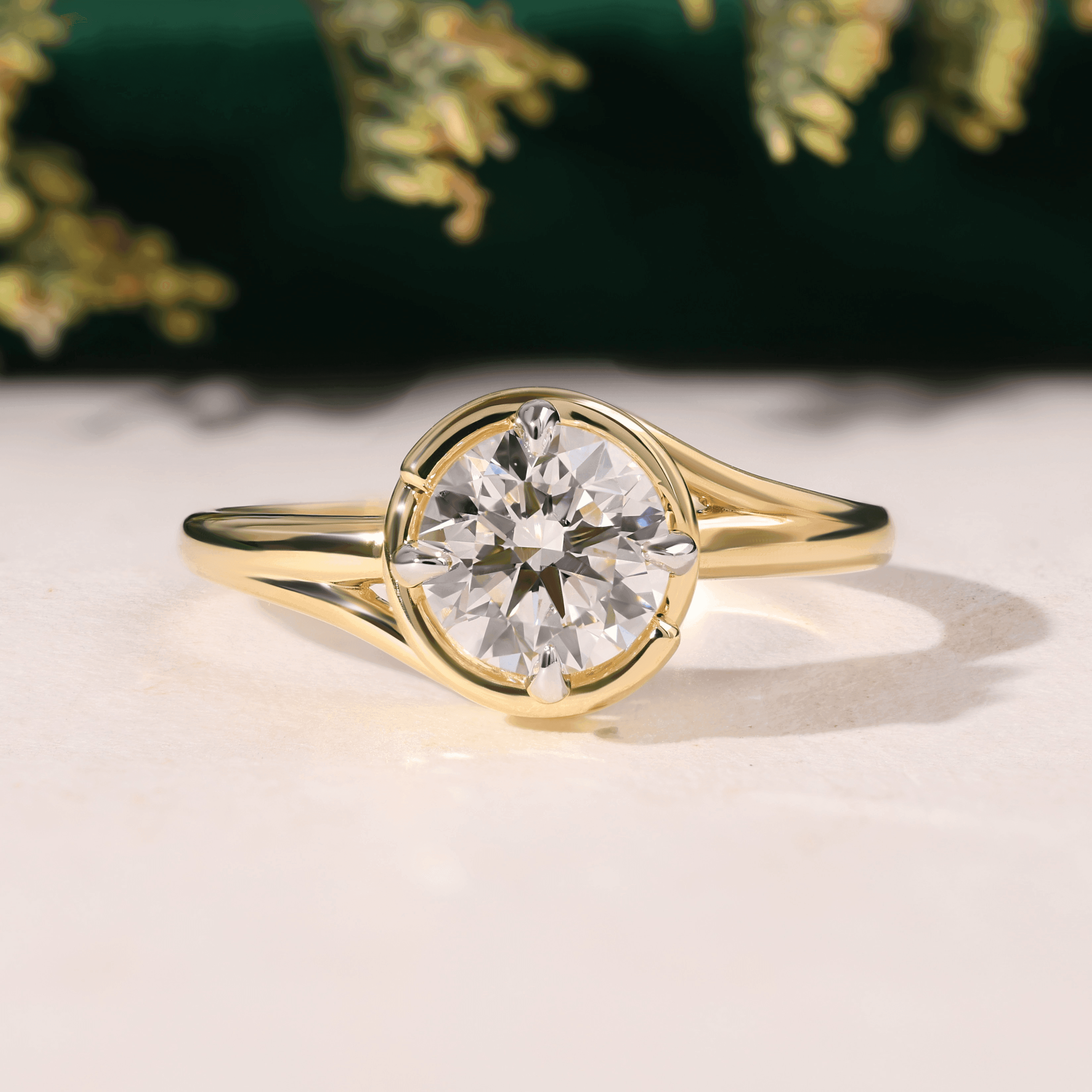Sculptural Yellow Gold Solitaire Modern Engagement Ring