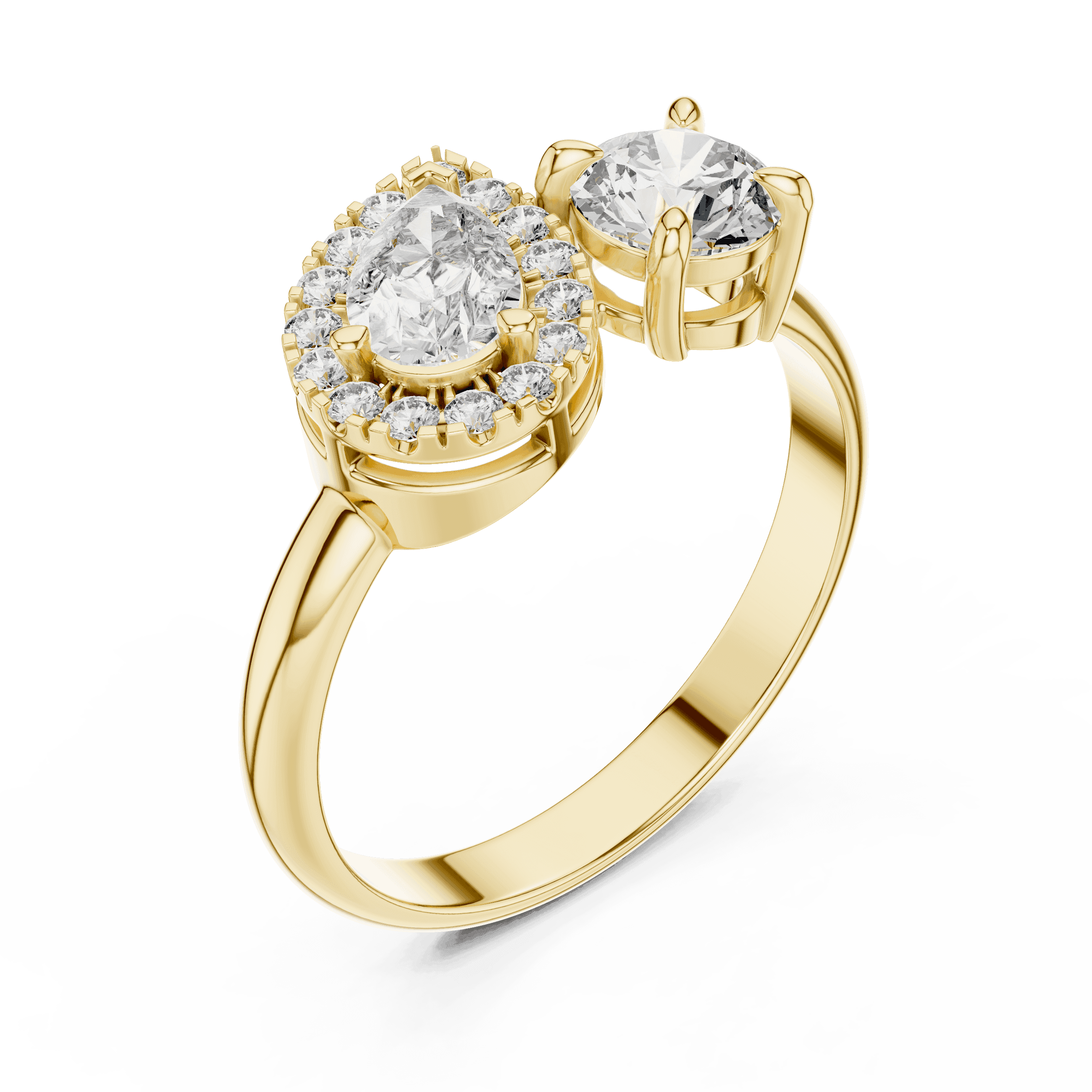 Elegant Pear & Round Diamond Open Halo Ring in Gold