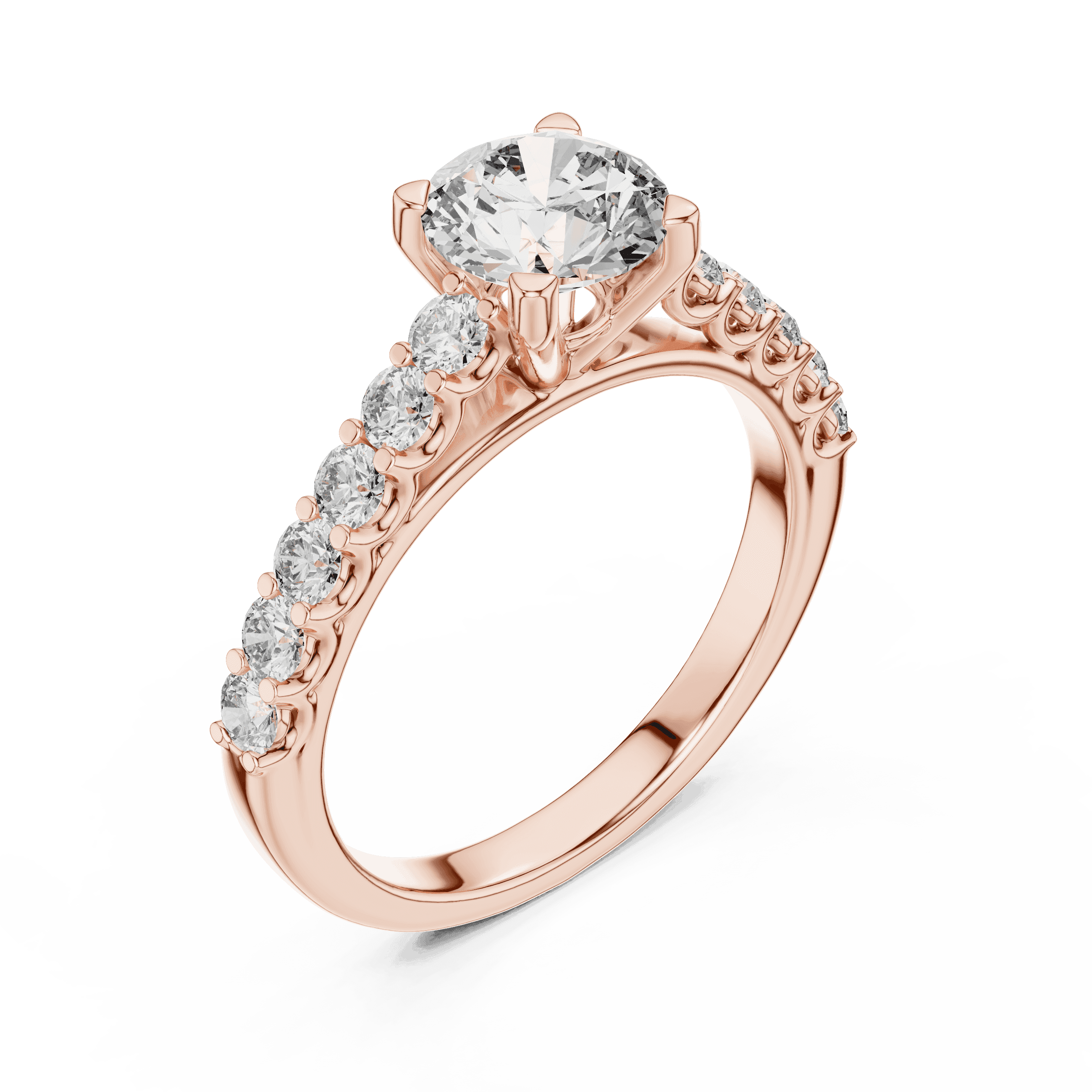 Round Diamond Engagement Ring in White Gold with Prong Setting Side Stones (1.55 TW) 9kt | 14kt | 18kt | platinum