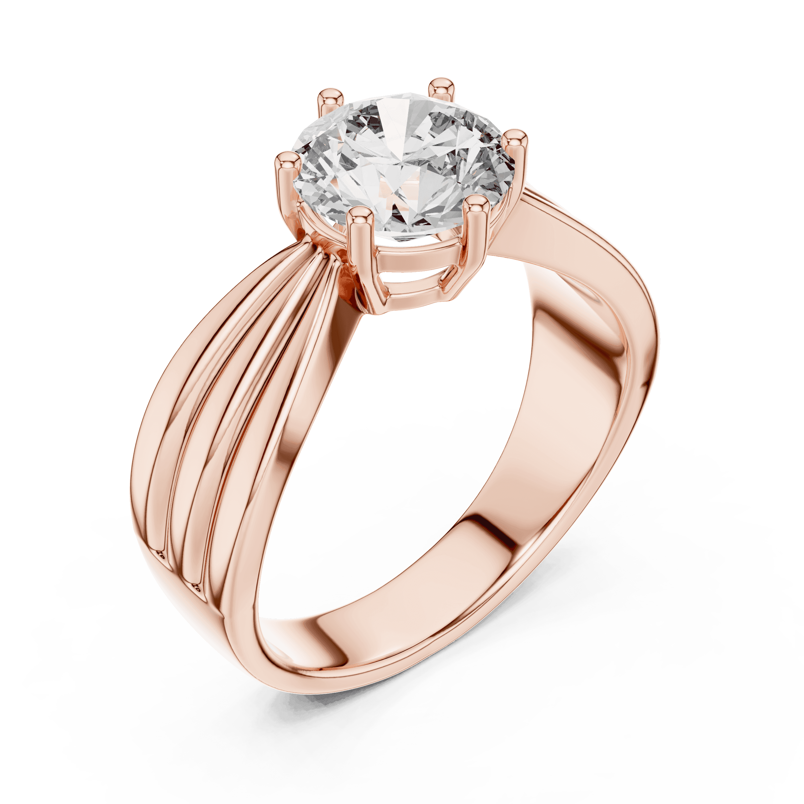 Round Diamond Solitaire Engagement Ring in White Gold with Modern Sculpted Band with prong setting (1.25 TW) 9kt | 14kt | 18kt | platinum
