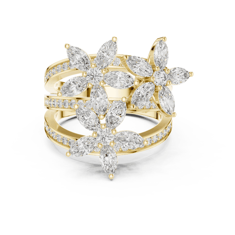 2.20CT Marquise Diamond Floral Ring 14K Gold, Multi Row Statement Ring, Luxury Cluster Diamond Ring, Unique Bridal Ring, Designer Jewelry